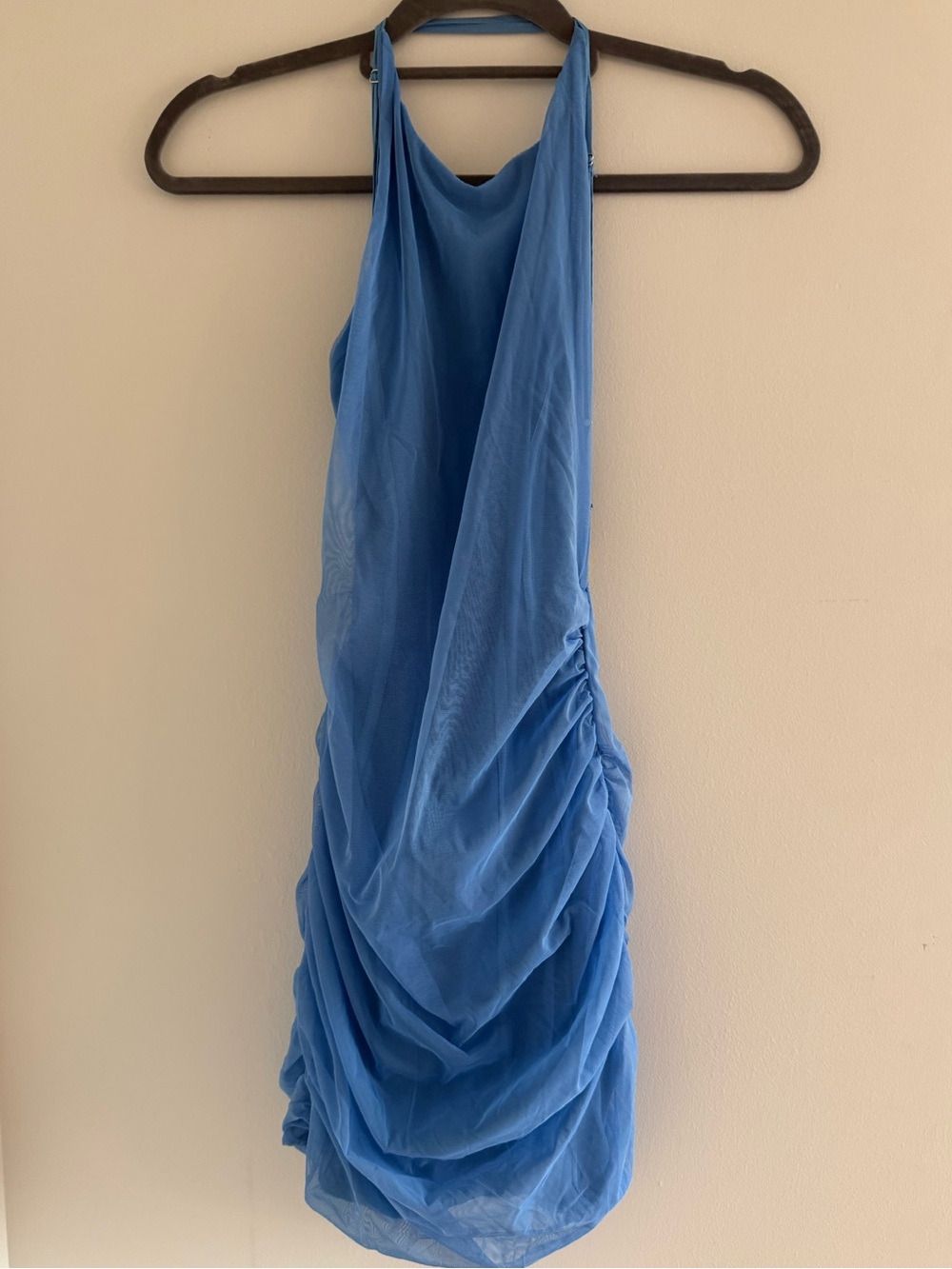 Sky Blue Halter Ruched Mini Dress
